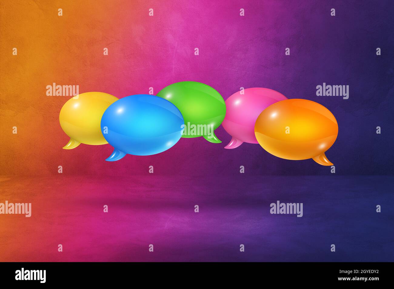 3D multicolor speech bubbles isolated on purple background Stock Photo