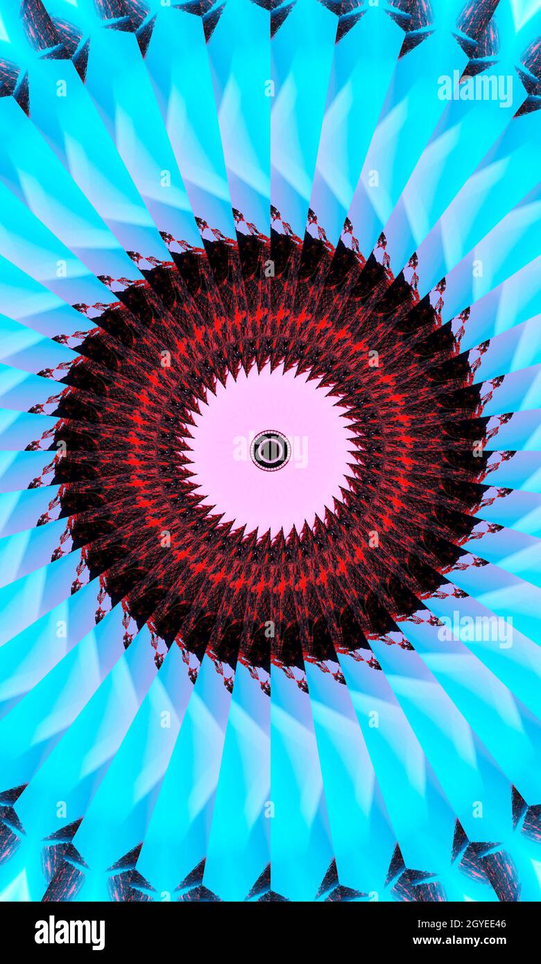 Glowing rings in neon background. Purple circles in form of tunnel template in dark blue waves. Night city light and synthwave parties. Luminous 80s v Stock Photo