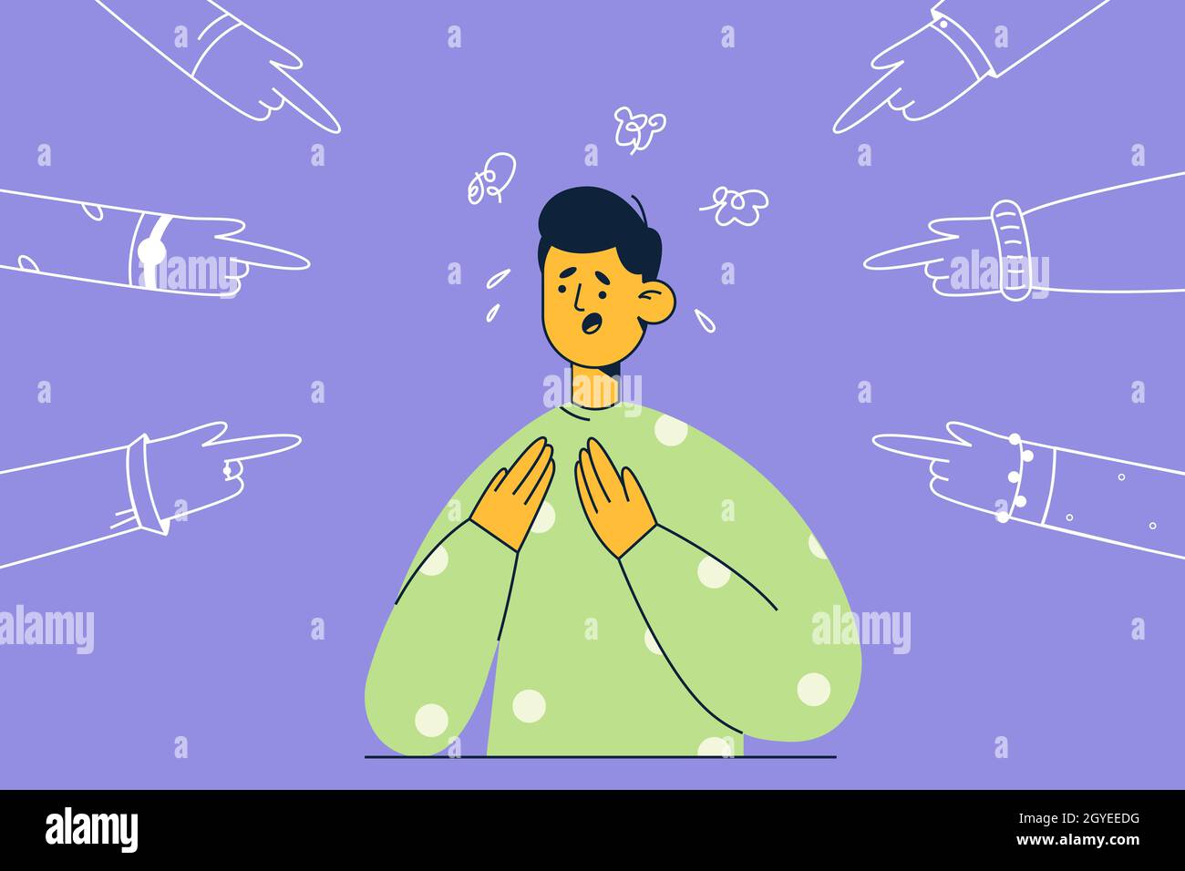 Manipulation, pressure, depression concept. Unhappy stressed scared man