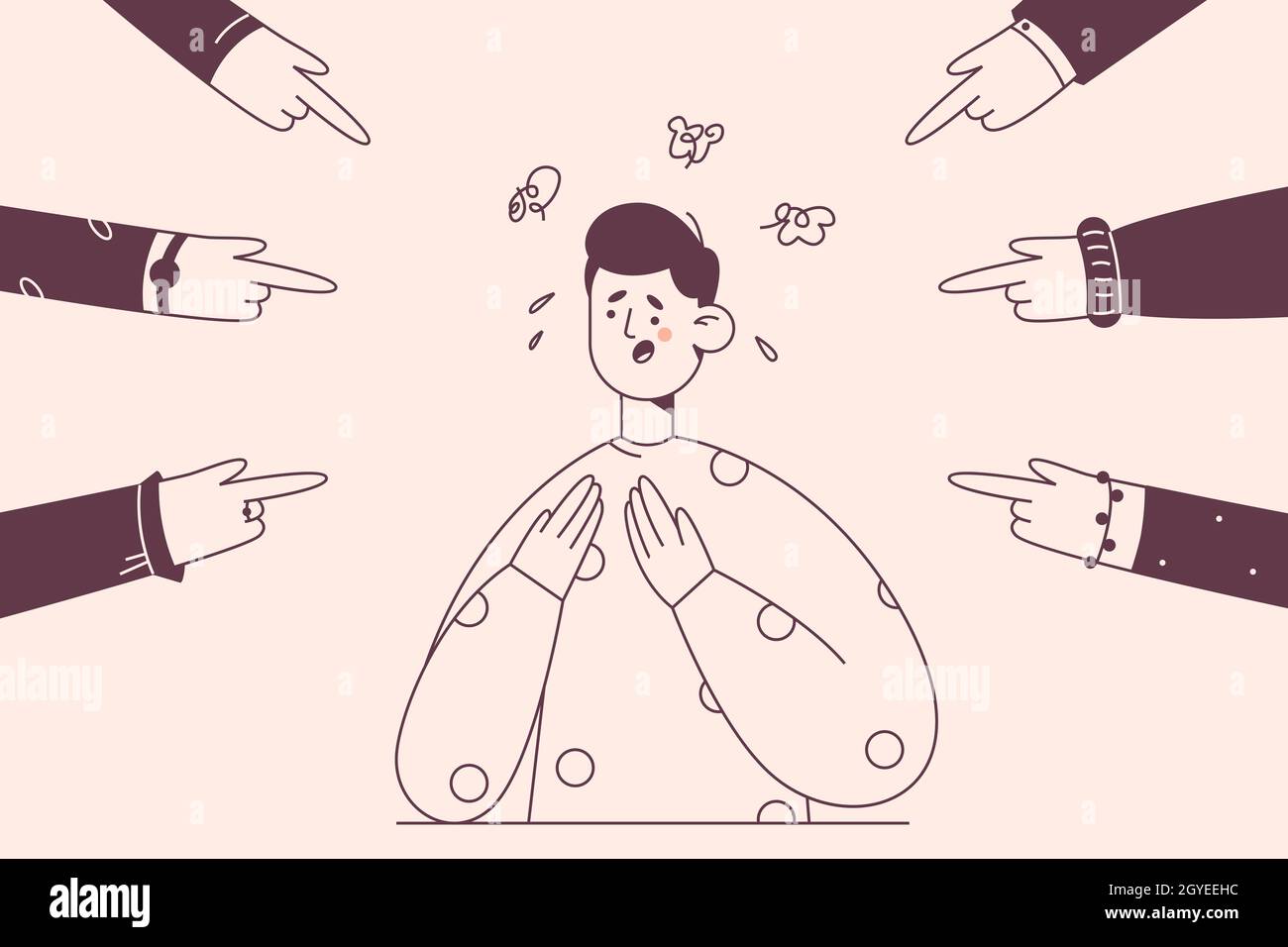 Manipulation, pressure, depression concept. Unhappy stressed scared man