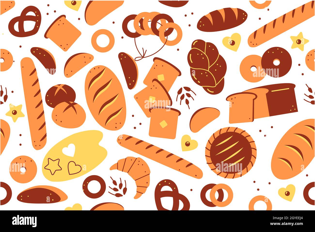 Bakery seamless pattern set. Hand drawn doodle white bread loaves ...