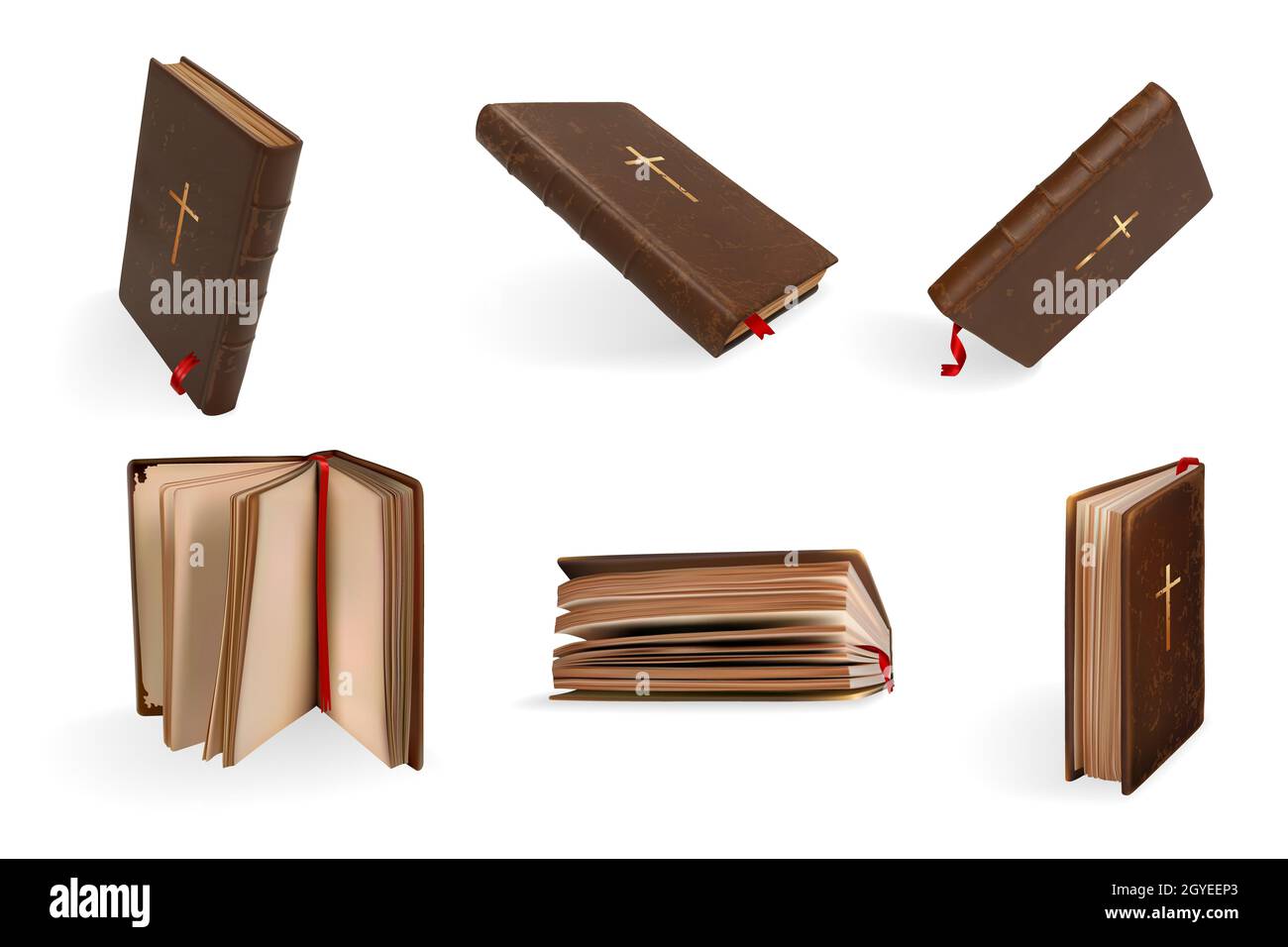 Realistic christianity Holy Bible set. Collection of realism style