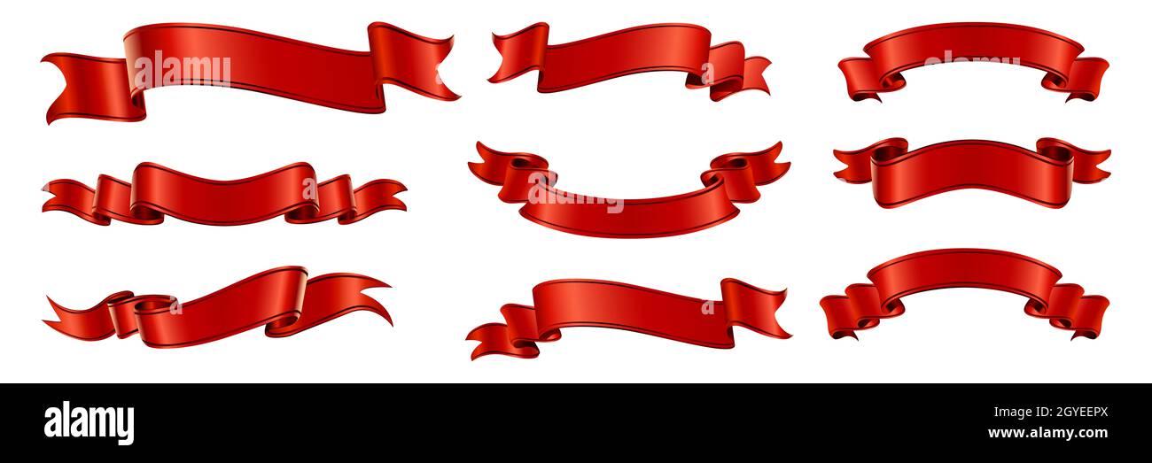 Realistic ribbons set. Collection of realism style drawn waving various ...
