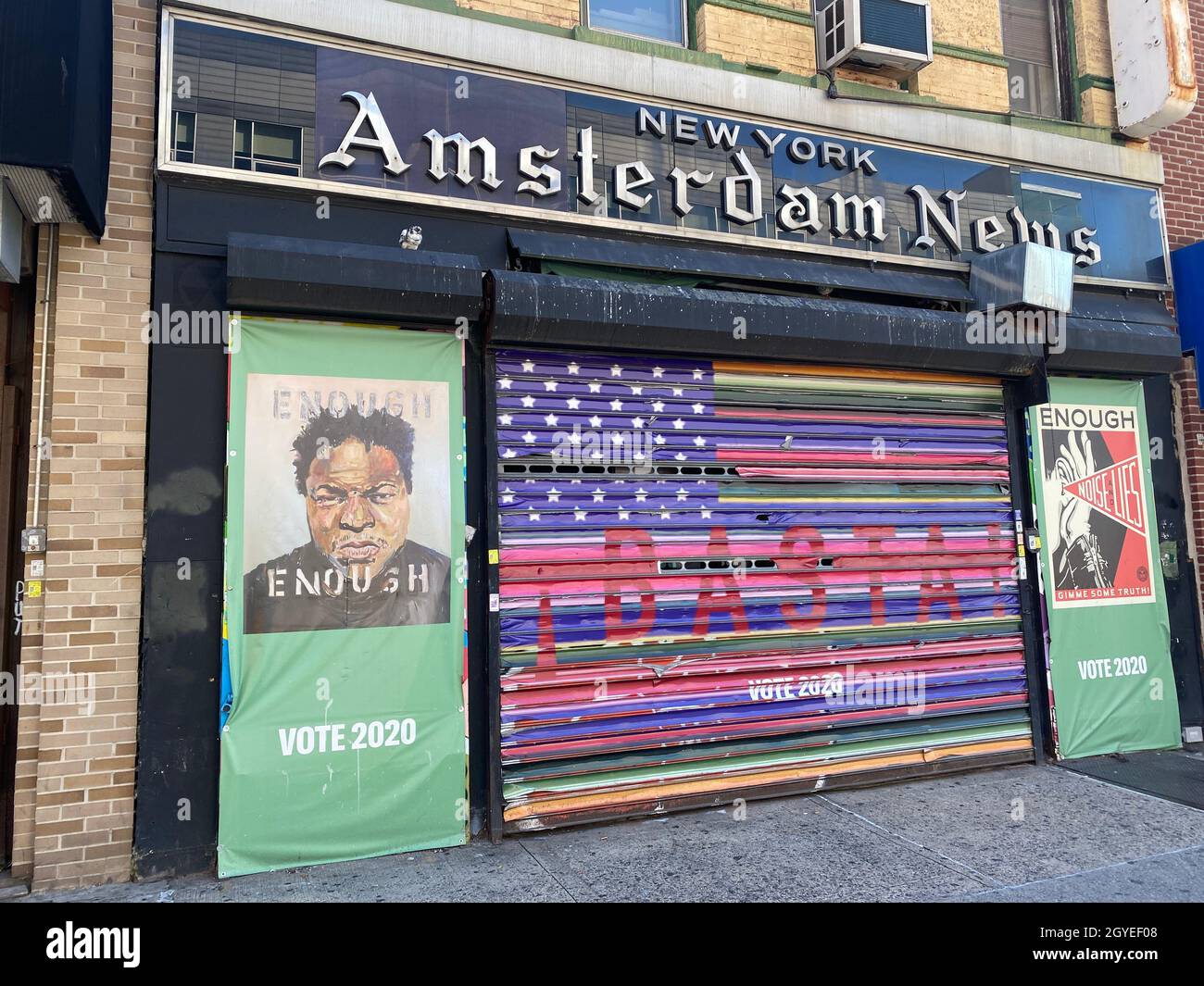 Amsterdam News Building, on Frederick Douglas Blvd in Harlem, the oldest Black newspaper in the country that offers the 'New Black View' within local, national and international news for the Black community. New York City. Stock Photo