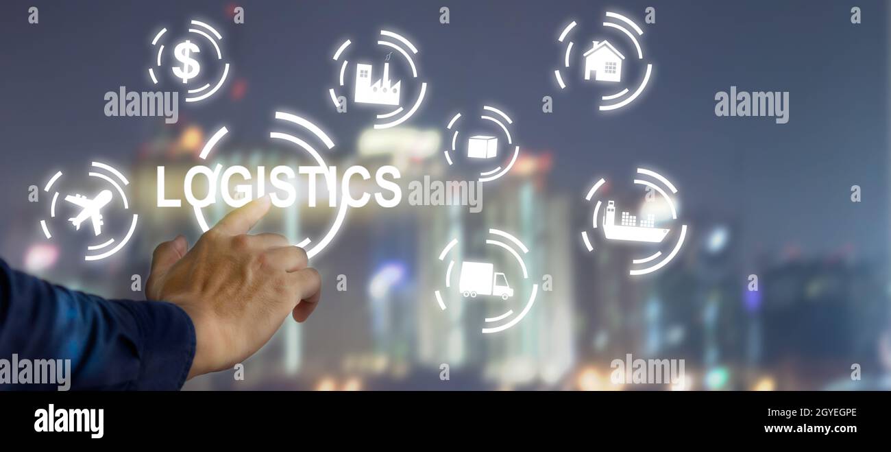 logistics business Connecting business technology around the world for import export. businessman touching digital business icon virtual screen interf Stock Photo