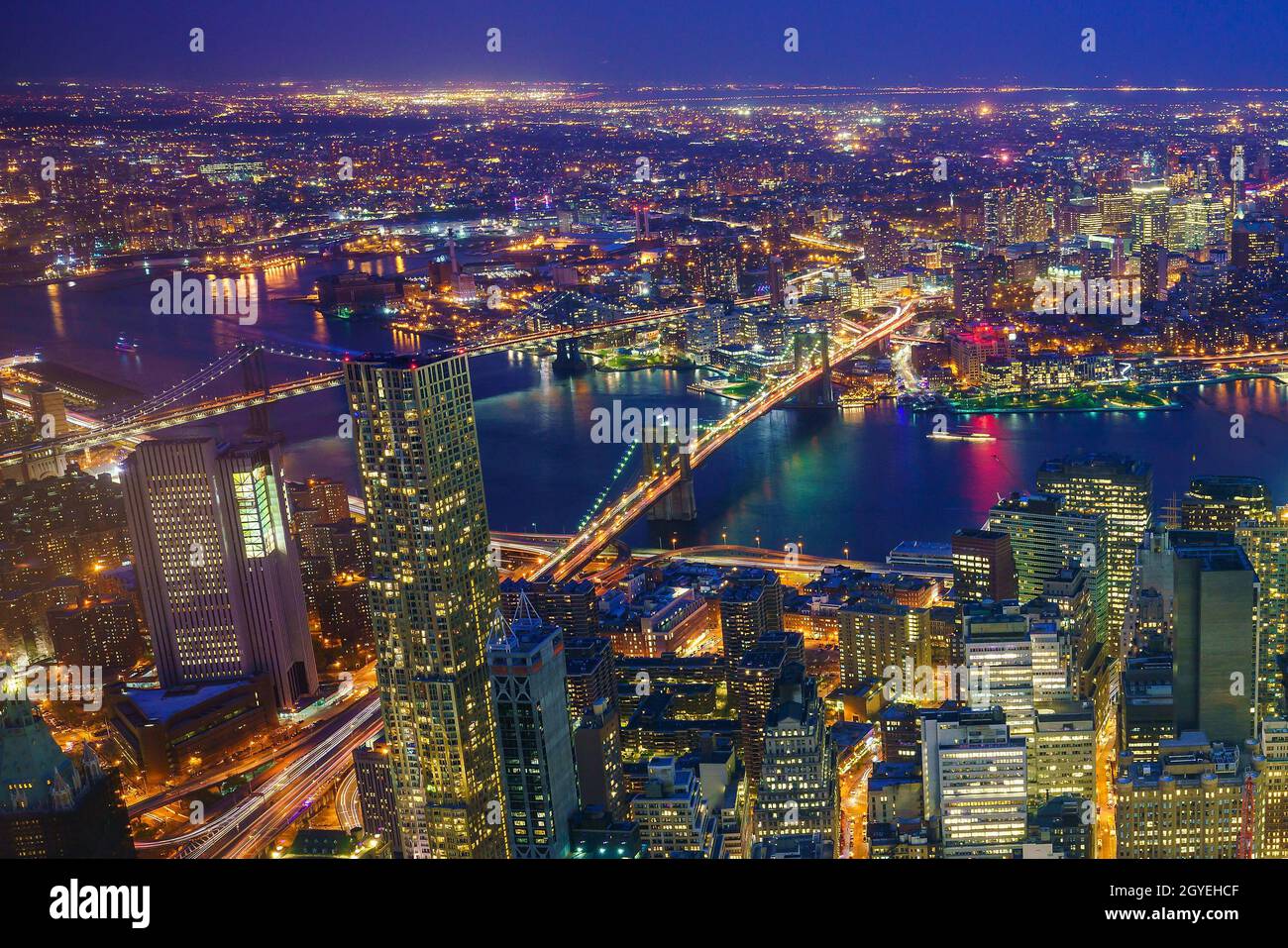 New York City Manhattan downtown skyline at night Stock Photo - Alamy
