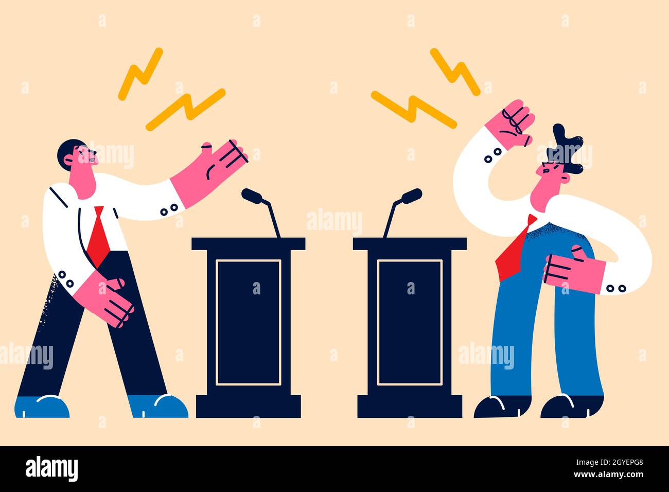 Politics debates and public fighting concept. Young angry men