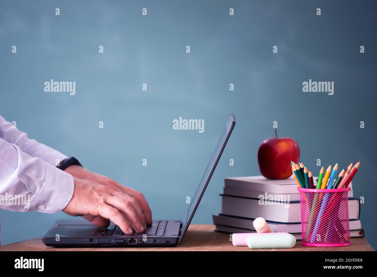 Back to School Concept. School math teacher giving virtual teaching ...