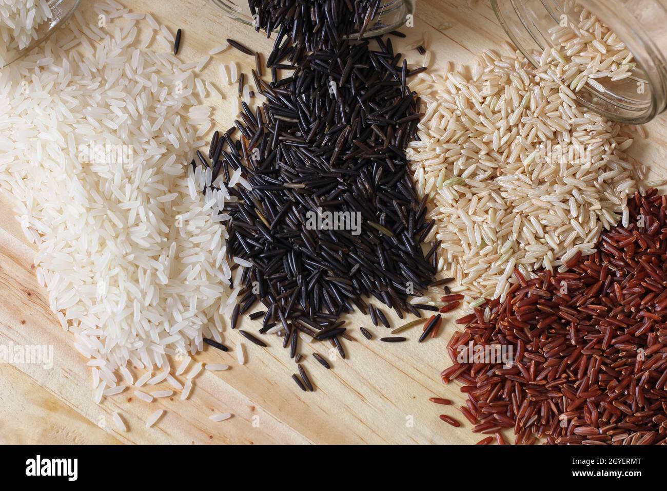 Jasmine Rice, Black Wild Rice, Brown Rice, Himalayan Red, Brown and