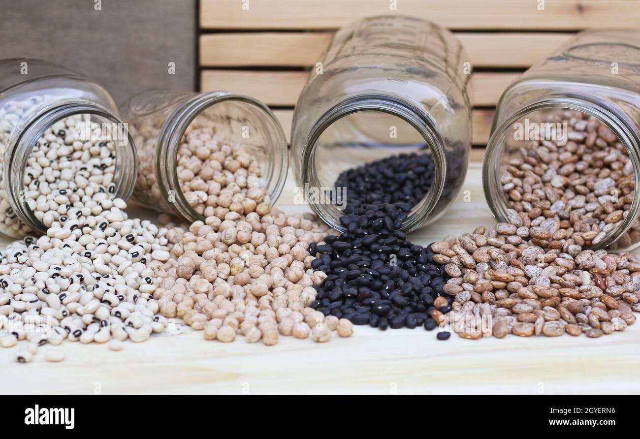 Blackeyed Peas, Chick Peas, Black Beans and Pinto Beans Spilled in