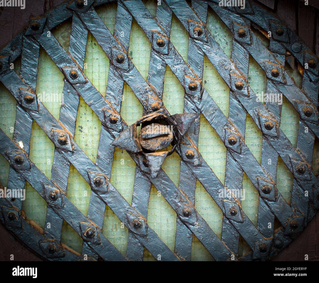 The Texture of old mesh dirty metal. Selective focus Stock Photo