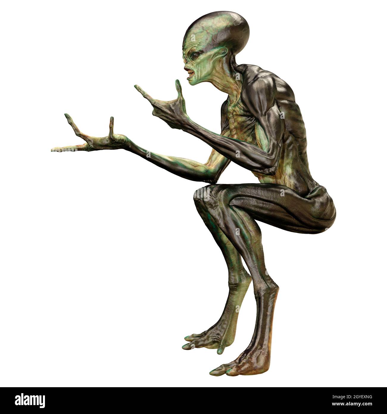 3D rendering of a green alien isolated on white background Stock Photo ...