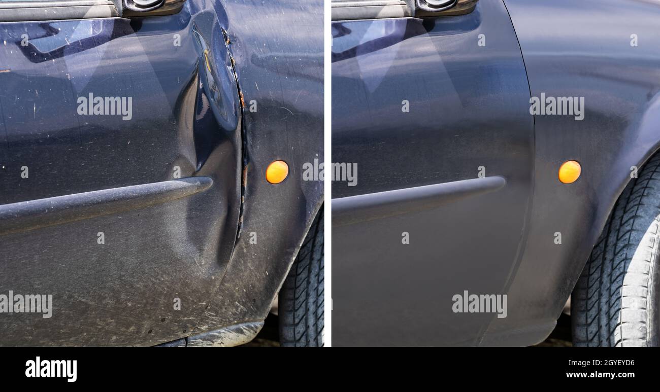 Photo Of Car Scratch Repair Before And After Stock Photo, Picture