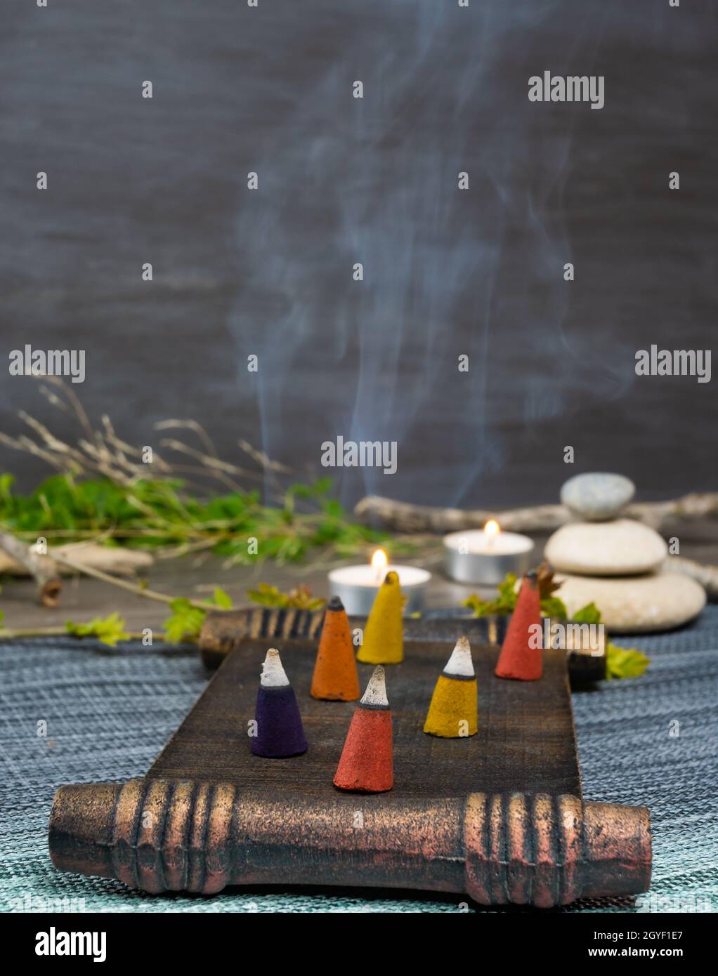 zen image with different types of incense with smoke Stock Photo Alamy