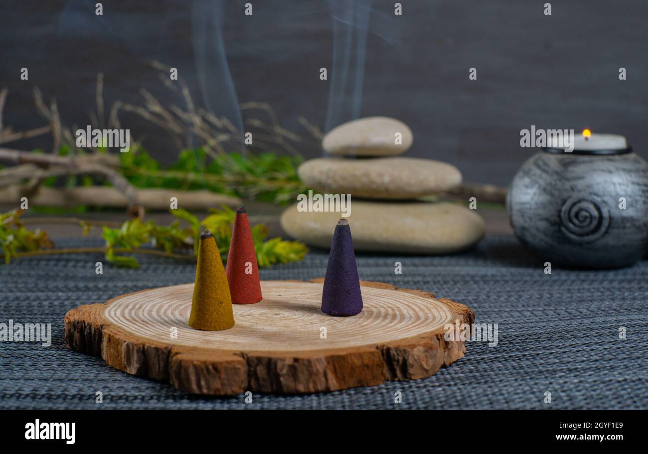 zen image with different types of incense with smoke Stock Photo Alamy