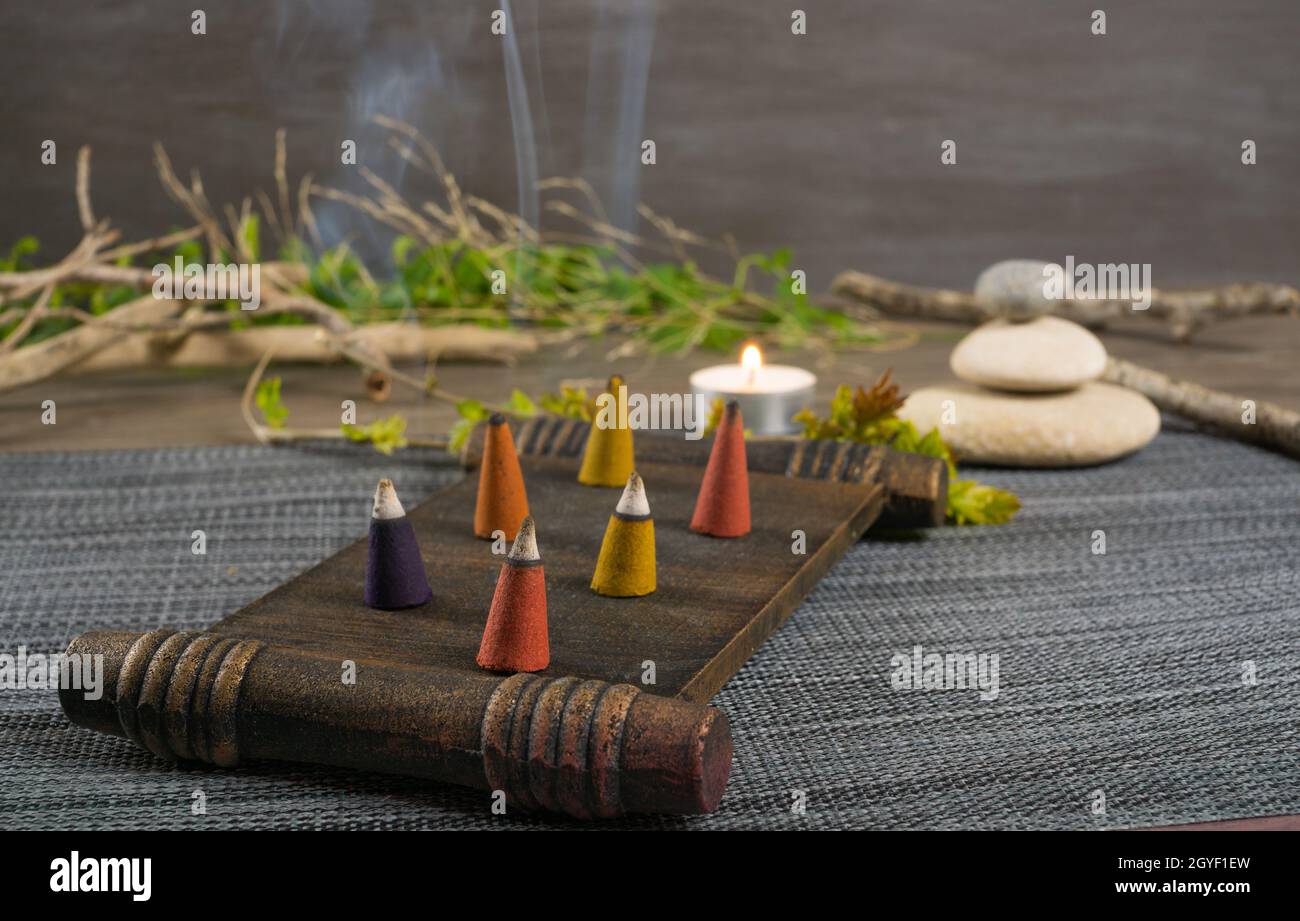zen image with different types of incense with smoke Stock Photo Alamy