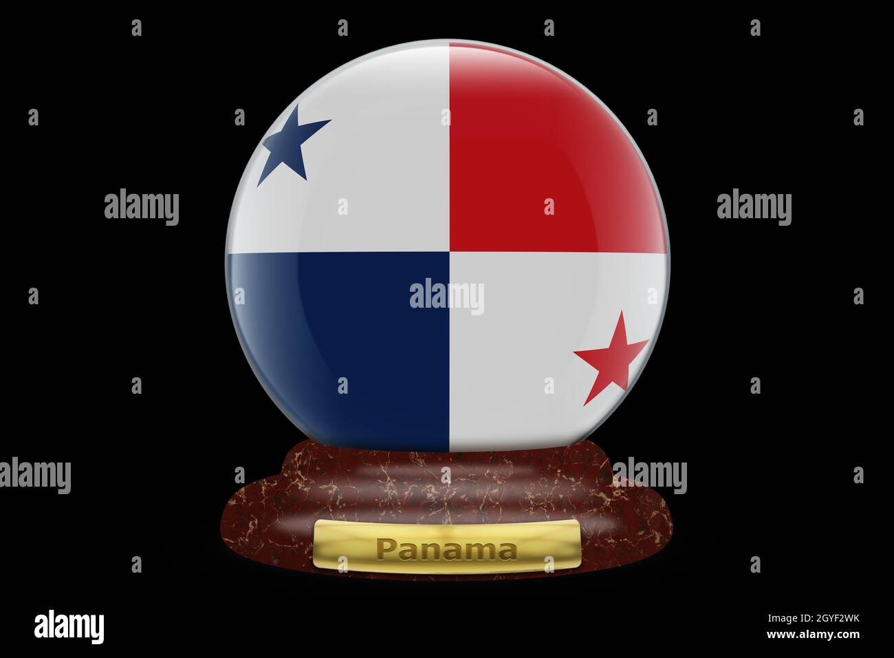 3D Flag of Panama on a snow globe background. Stock Photo