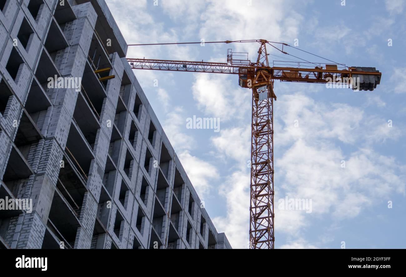 Large construction site. The process of capital construction of a high ...