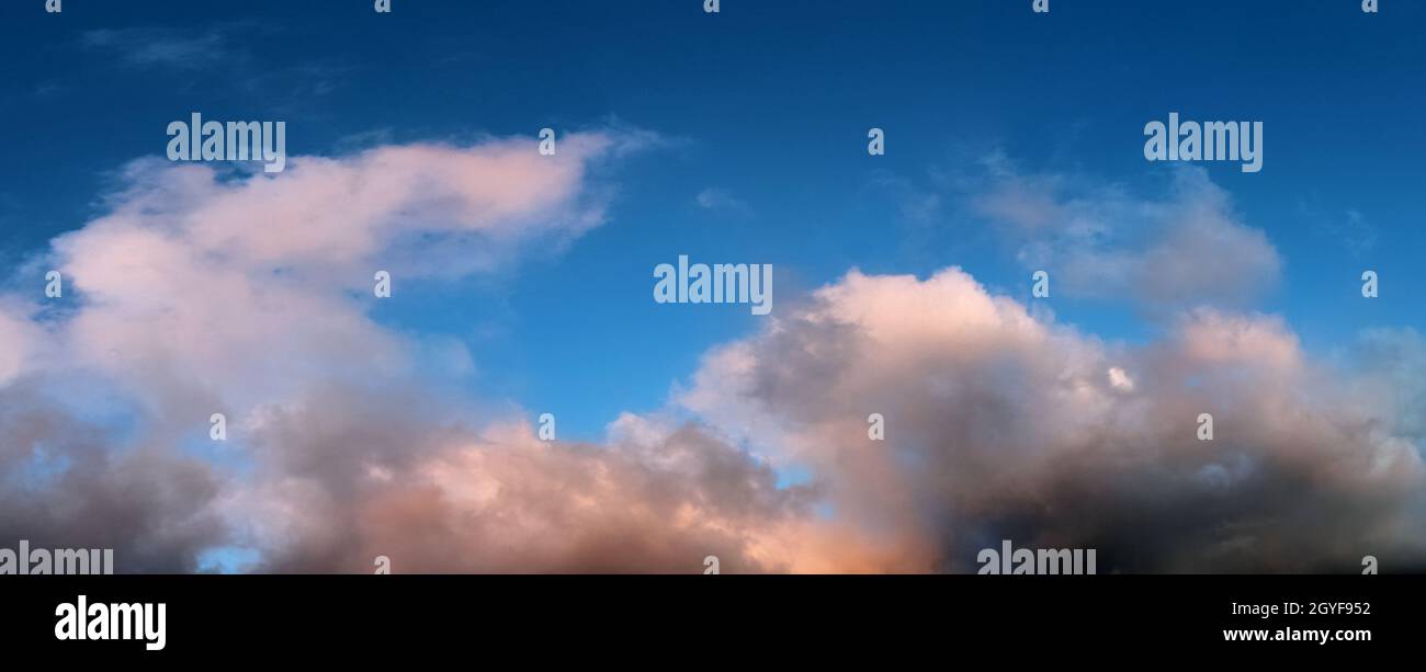 Stunning colorful sky panorama showing beautiful cloud formations in ...