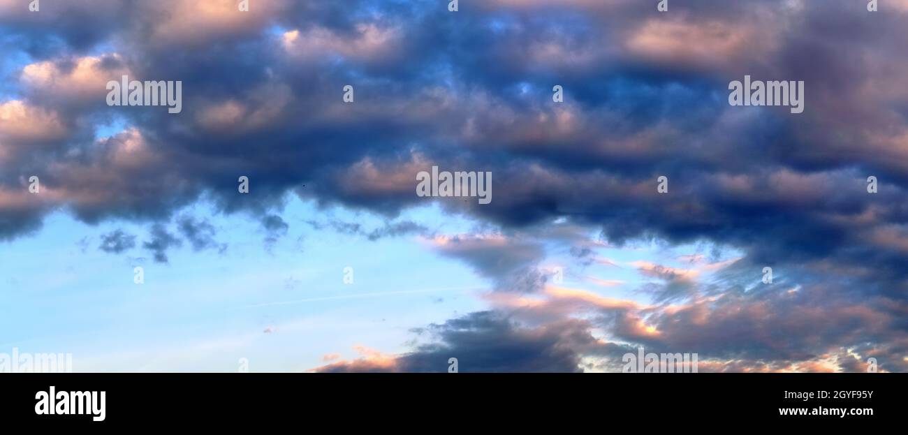 Stunning colorful sky panorama showing beautiful cloud formations in ...