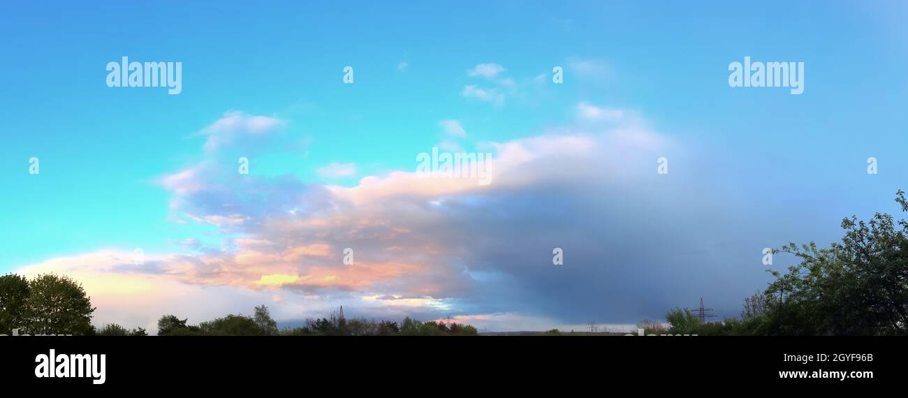 Stunning colorful sky panorama showing beautiful cloud formations in ...