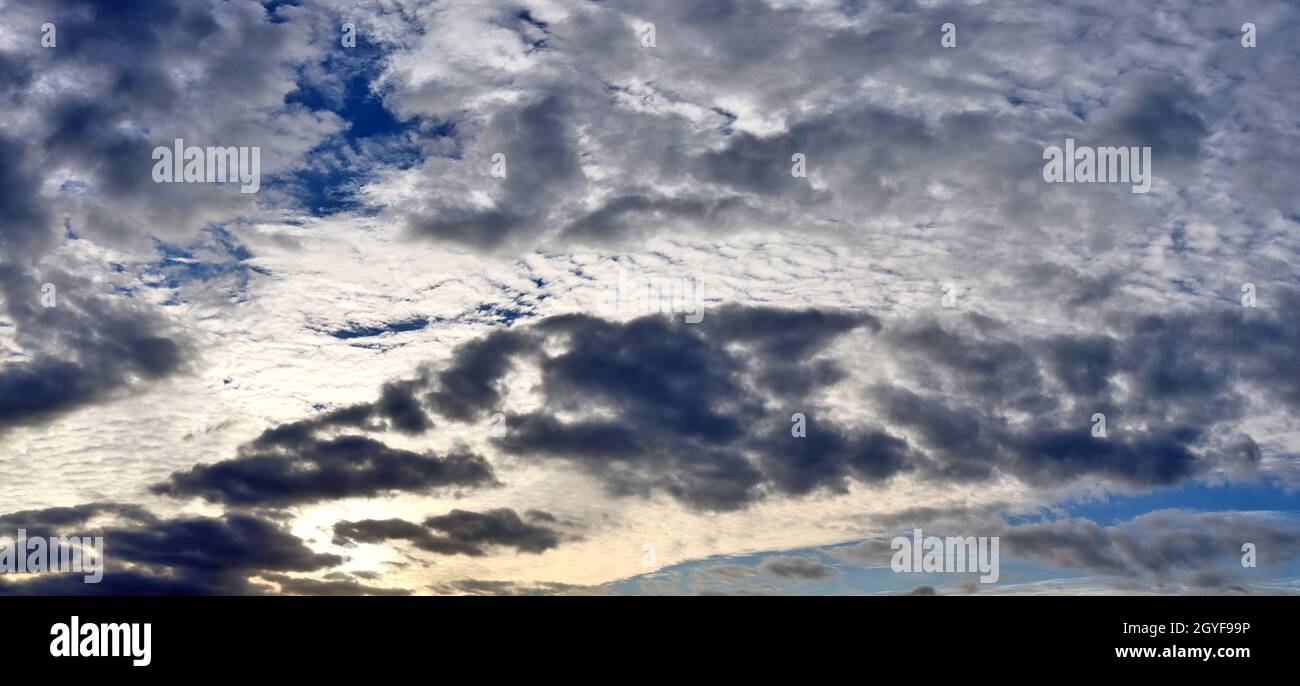 Stunning colorful sky panorama showing beautiful cloud formations in ...