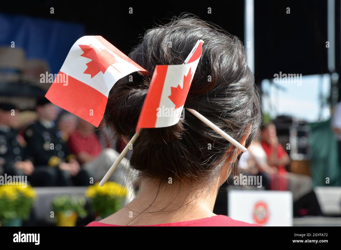 Canadian flag used as hair style Canadian flag used as hair style decoration in Canada Day Stock Photo