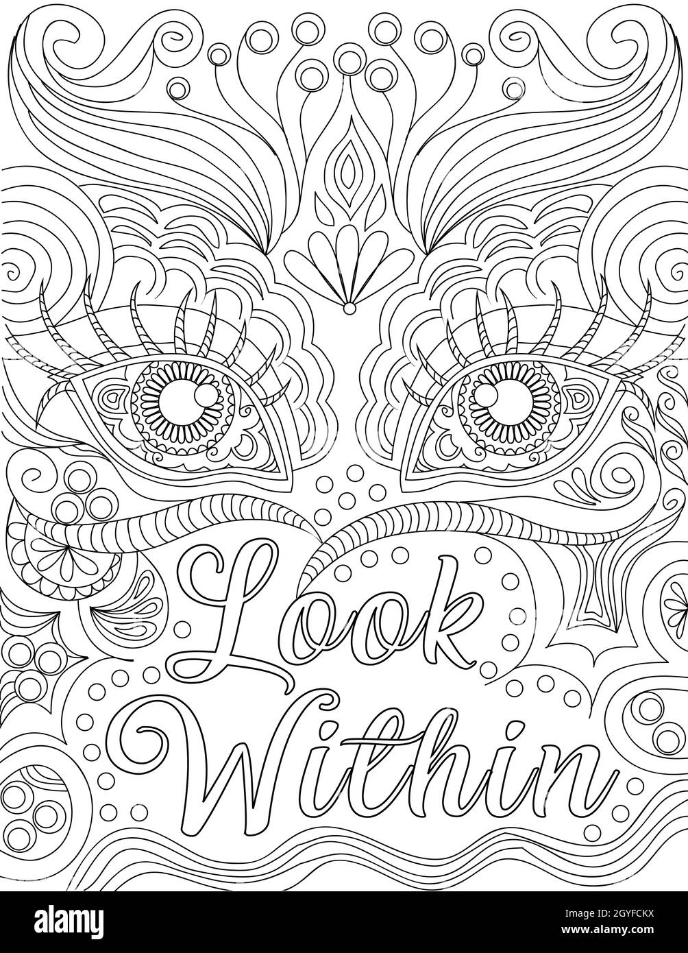 Appealing Eyes Line Drawing Behind The Positive Vibe Message. Stock Photo