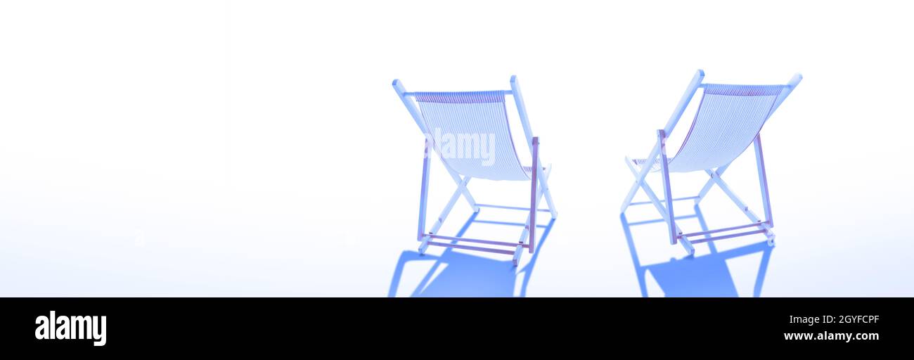 Wooden deck chairs on sandy beach near sea. Holiday background Stock ...