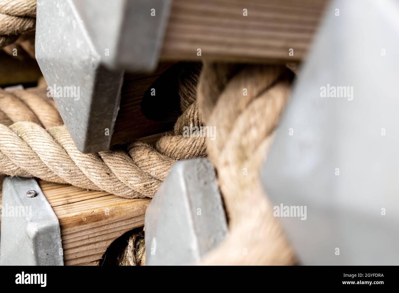 A tight and closeup shot of some rough ropes packed together. Stock Photo