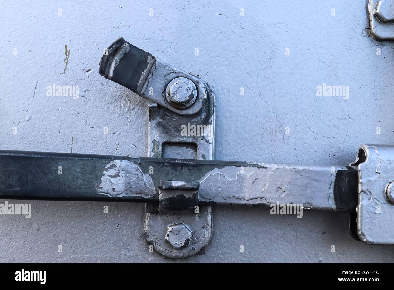 Industrial Intermodal Shipping Container Door Lock Mechanism for Security During Shipping Stock Photo