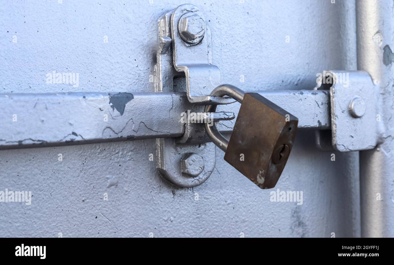 Industrial Intermodal Shipping Container Door Lock Mechanism for Security During Shipping Stock Photo