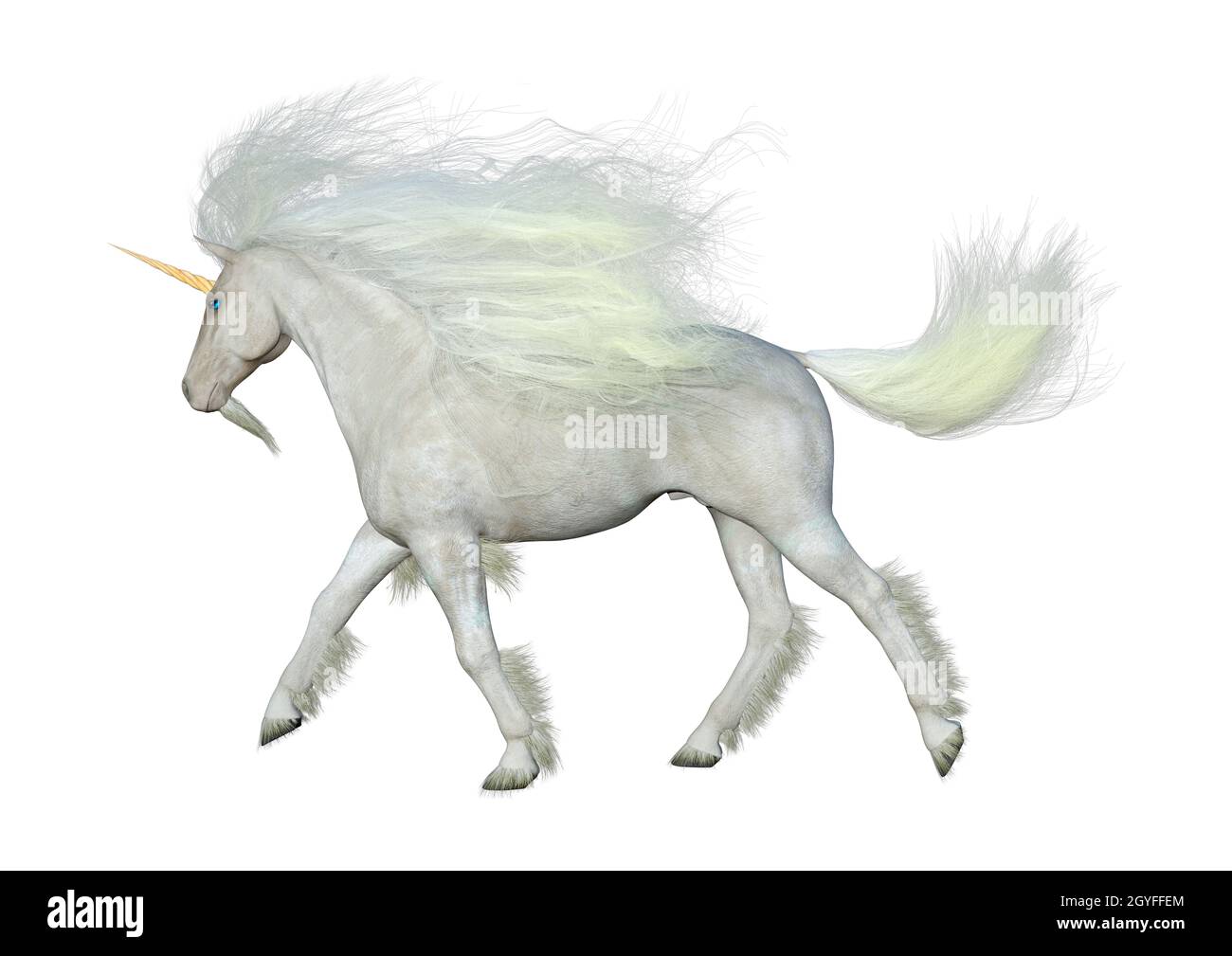 3D rendering of a fantasy white unicorn isolated on white background ...