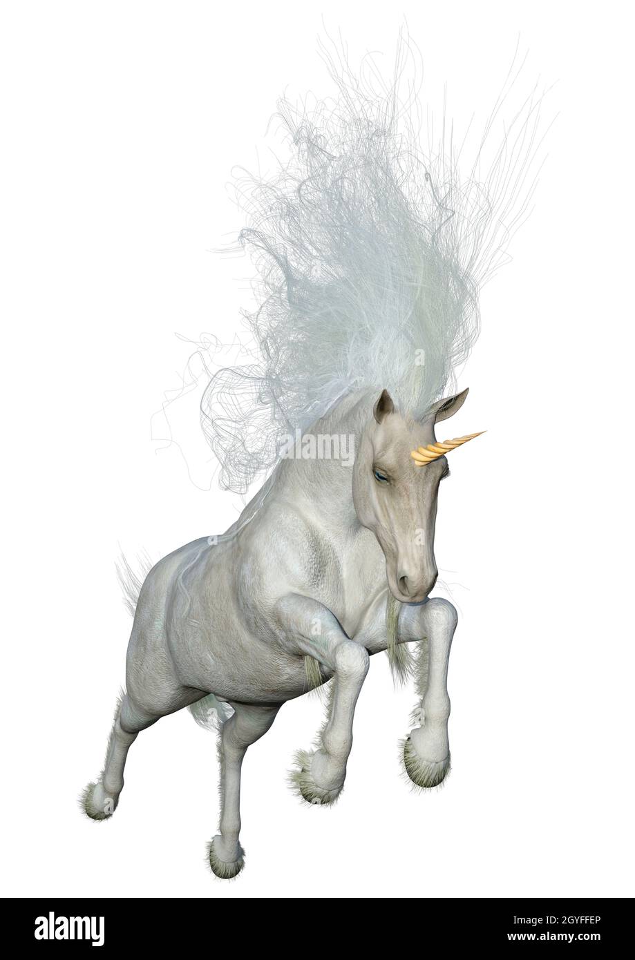 3D rendering of a fantasy white unicorn isolated on white background ...