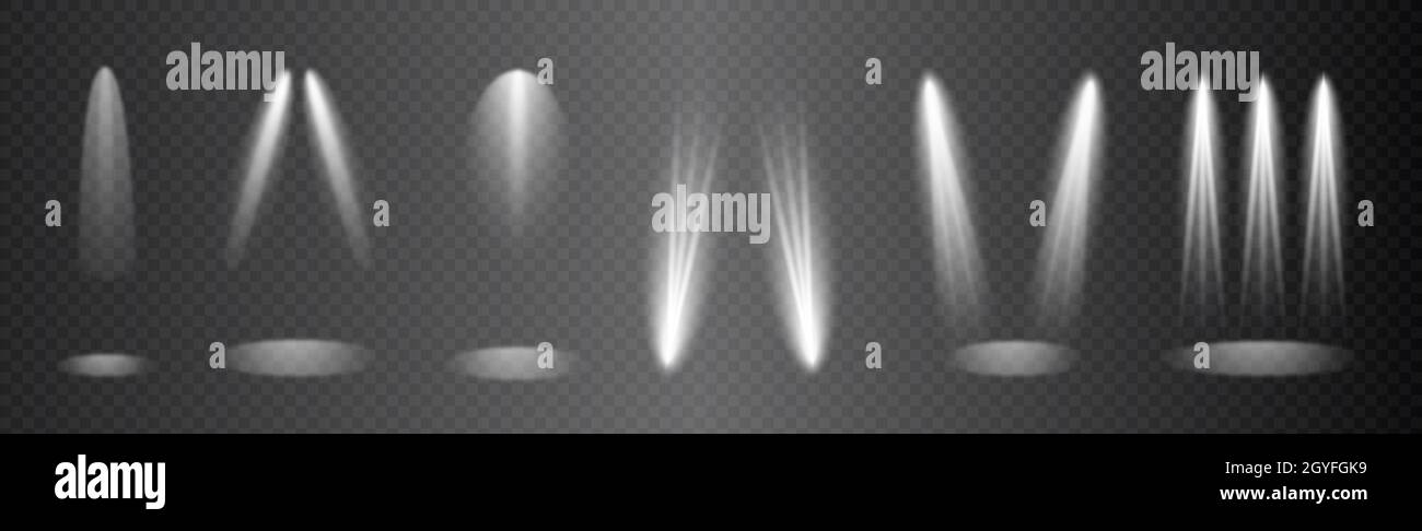 Set, realistic lighting, light rays on a dark background - Vector ...