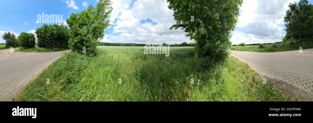 Contryside Rouds Panorama of countryside roads with fields and trees in northern europe ...