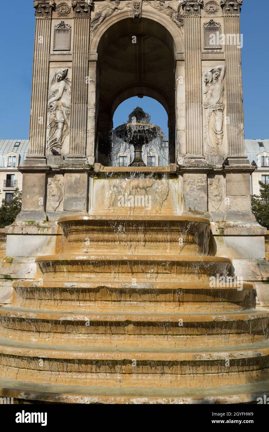 Paris - The Fontaine des Innocents is a monumental public fountain located on the place Joachim-du-Bellay in the Les Halles district in Paris, France Stock Photo