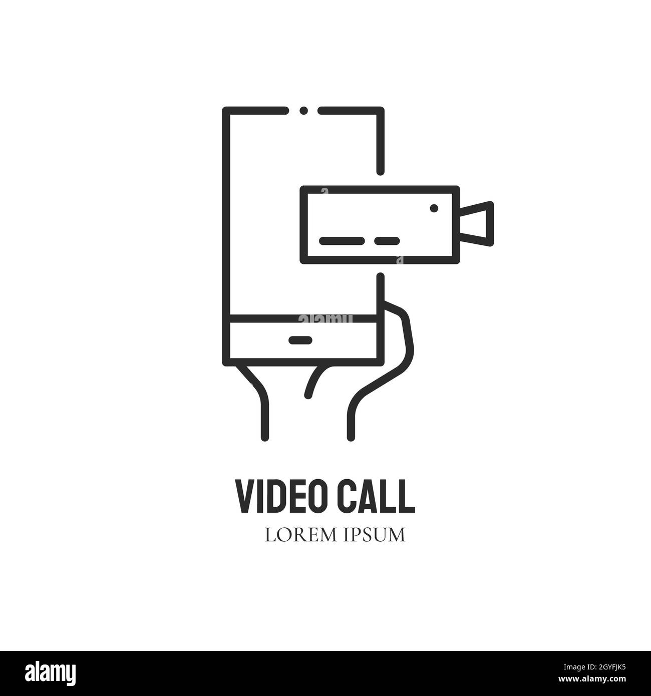 Phone in human hand with camera on screen. Videochat. Logo concept ...
