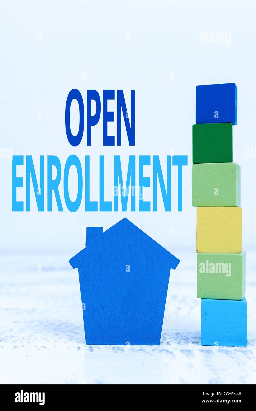 Text caption presenting Open Enrollment, Business showcase policy of allowing qualifying students to enroll in school Presenting Real Estate Business, Stock Photo