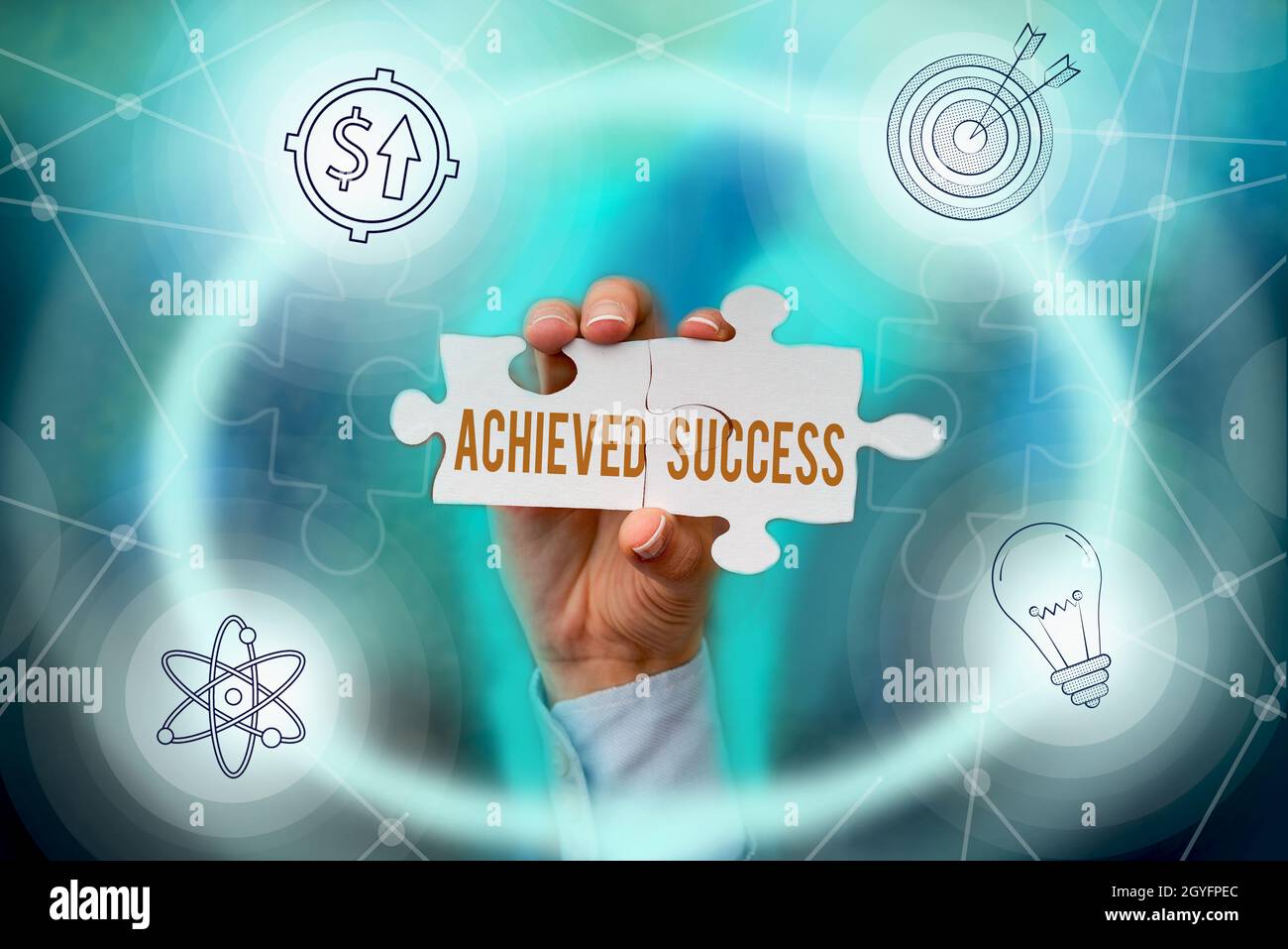 Conceptual caption Achieved Success, Business idea the achievement of