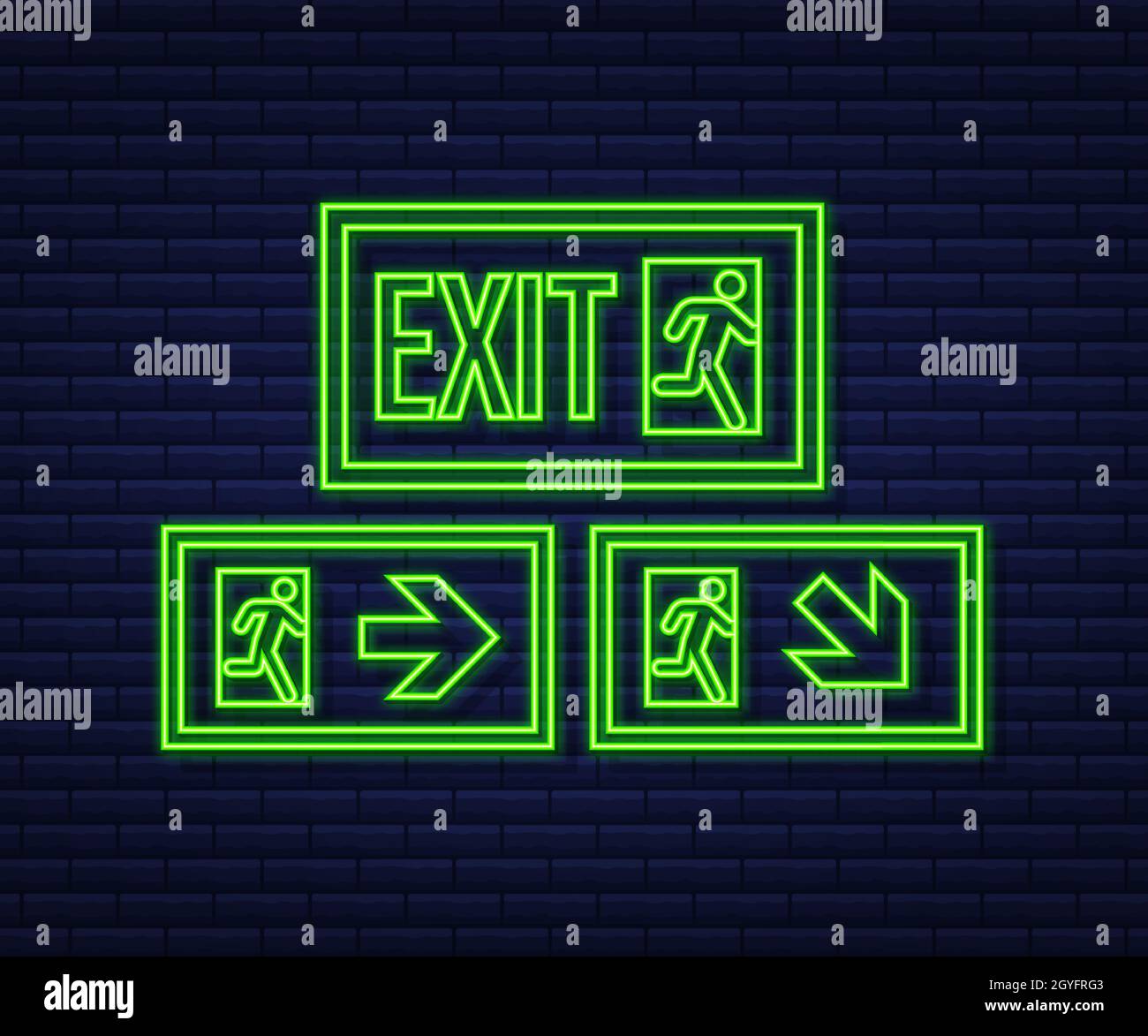 Emergency exit sign. Protection symbol. Fire neon icon Stock Vector