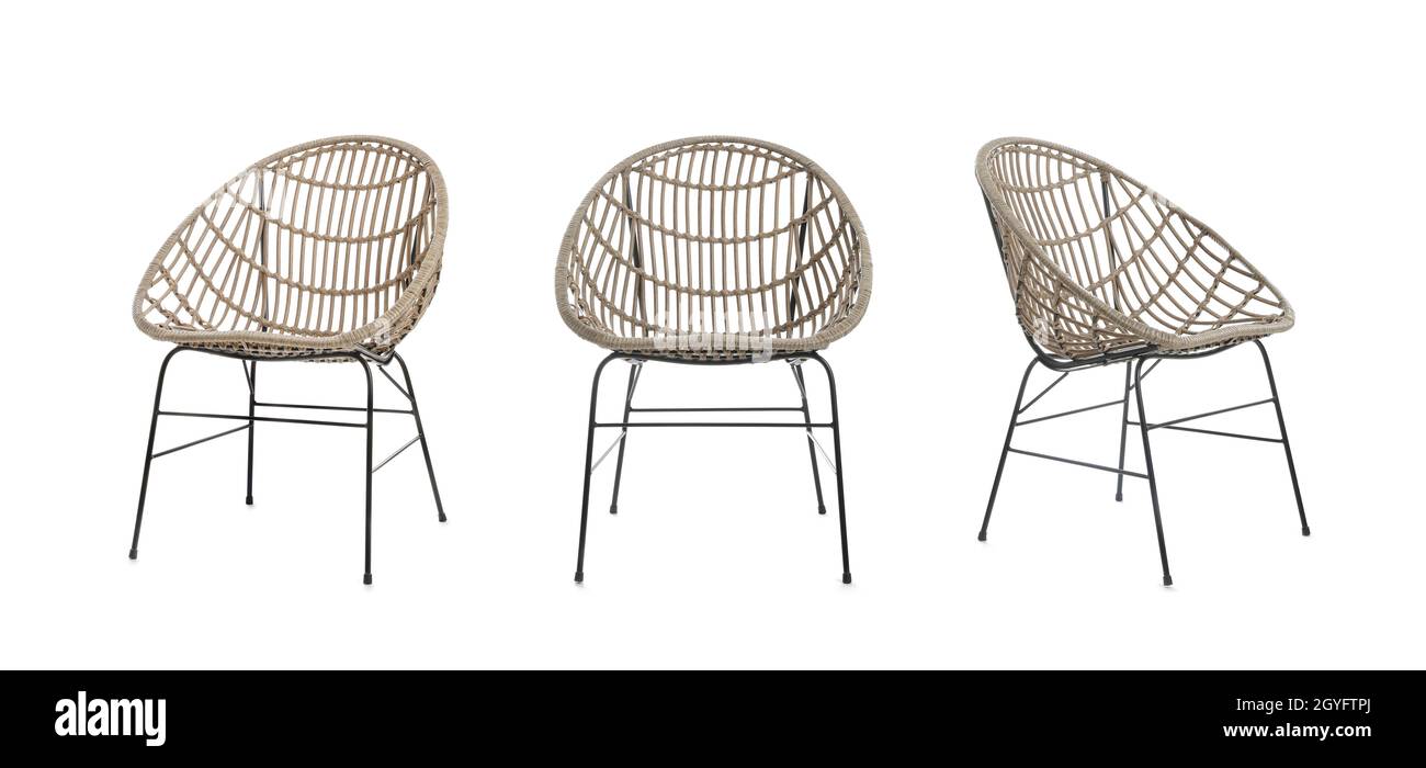 Set of modern chair on white background, view from different angles