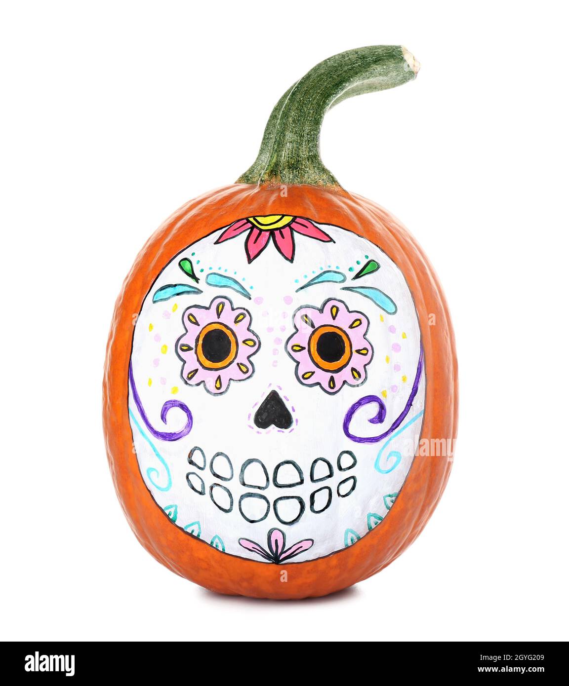 Pumpkin with painted skull on white background. Celebration of Mexico's Day  of the Dead (El Dia de Muertos Stock Photo - Alamy