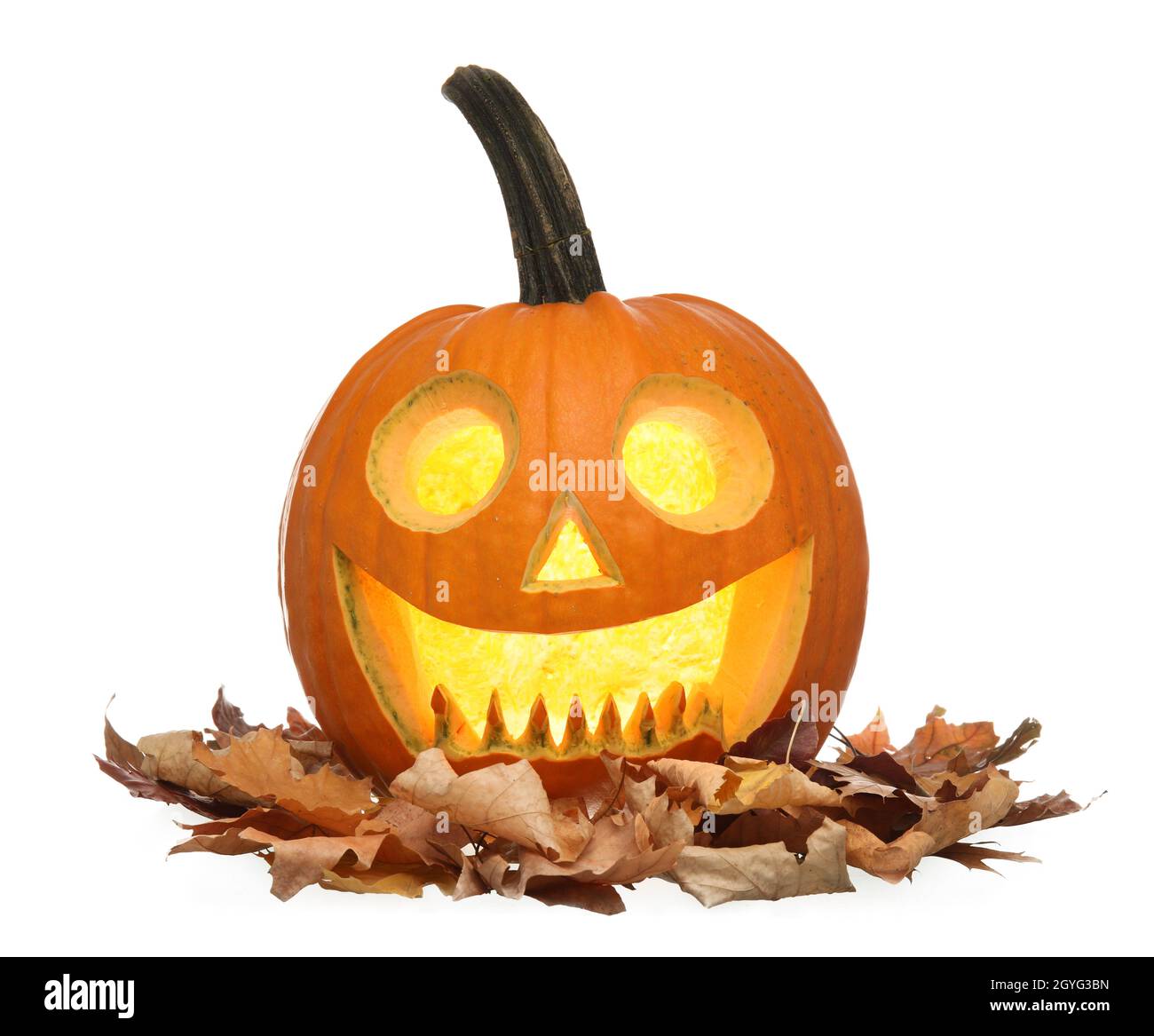 Carved pumpkin for Halloween on white background Stock Photo - Alamy