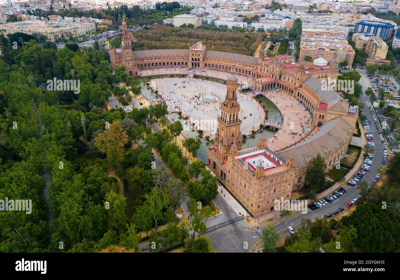 Plaza d'Espana with park and a bridge on ver the canal in Sevilla Stock Photo