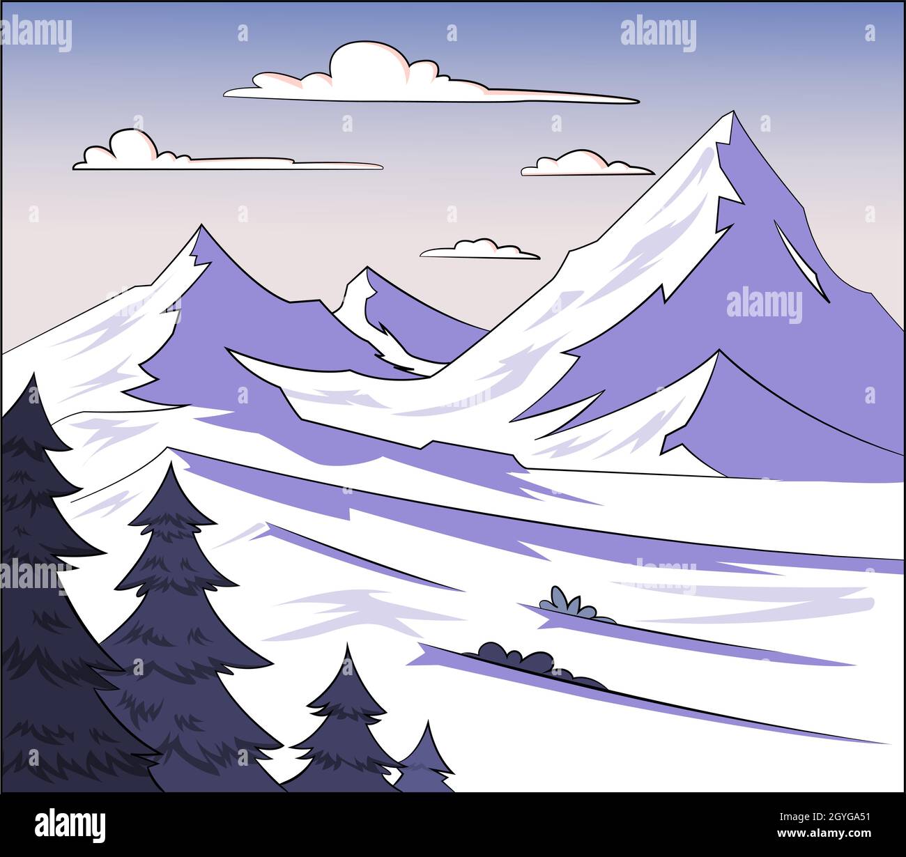 Cartoon vector illustration of a mountain snow scene Stock Vector Image &  Art - Alamy