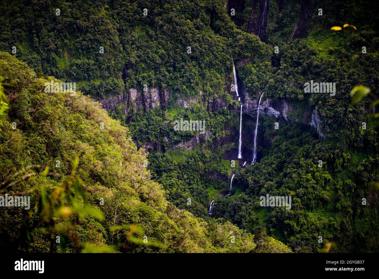 Beautilful waterfall at Takamaka Valley, Reunion Island Stock Photo