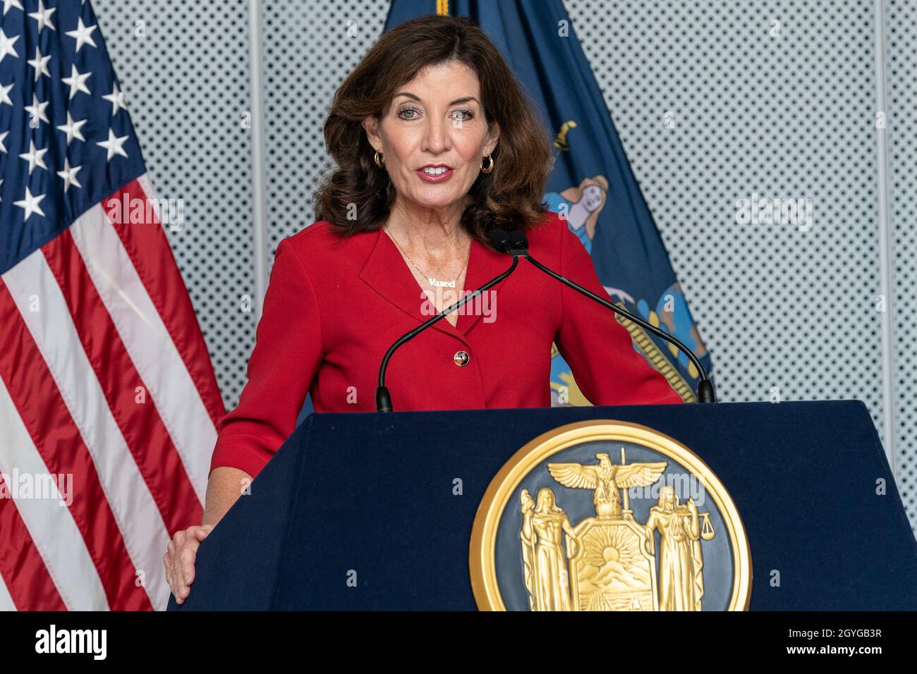 New York, NY October 7, 2021 Governor Hochul speaks before signing