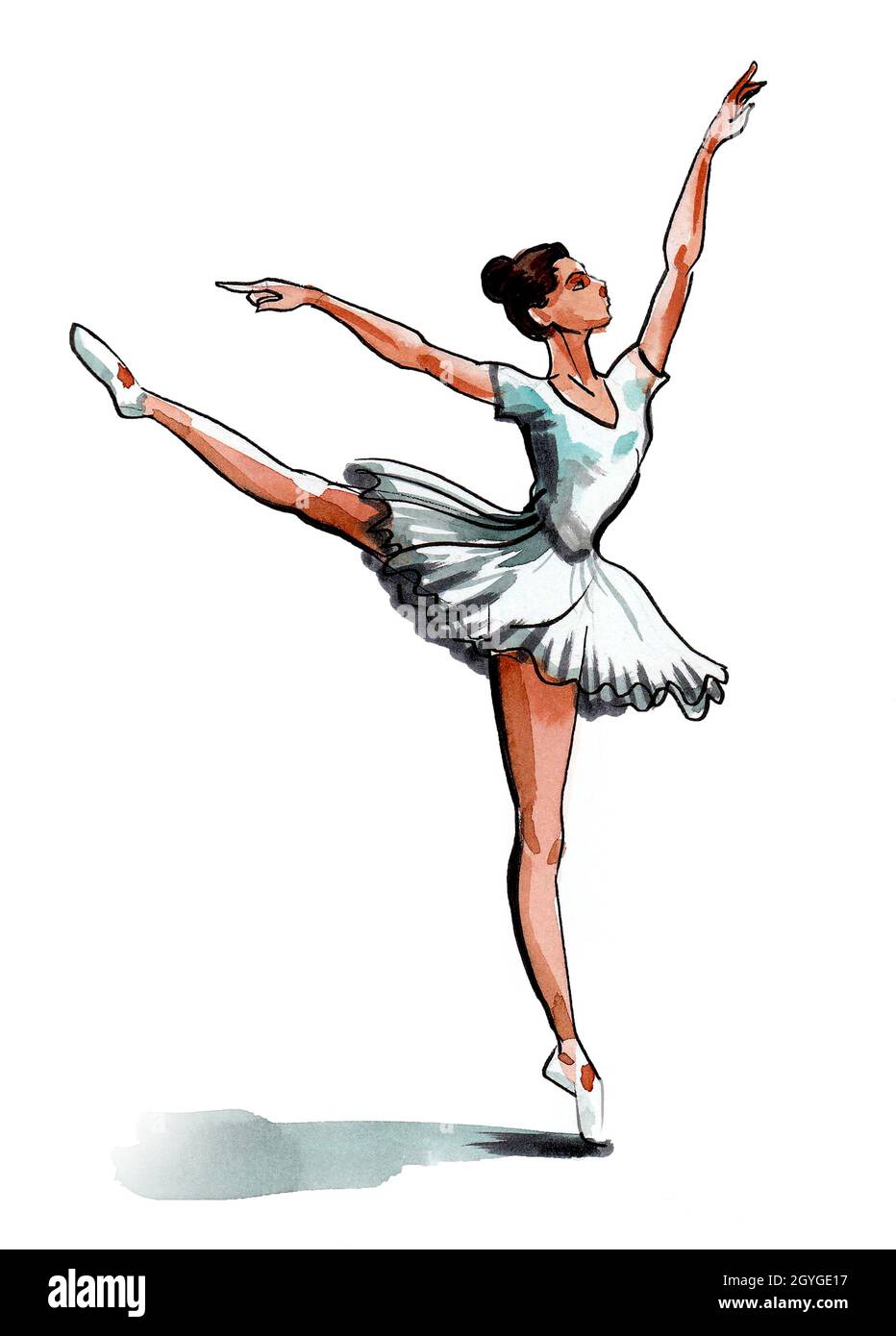 Beautiful dancing ballerina. ink and watercolor drawing Stock Photo - Alamy