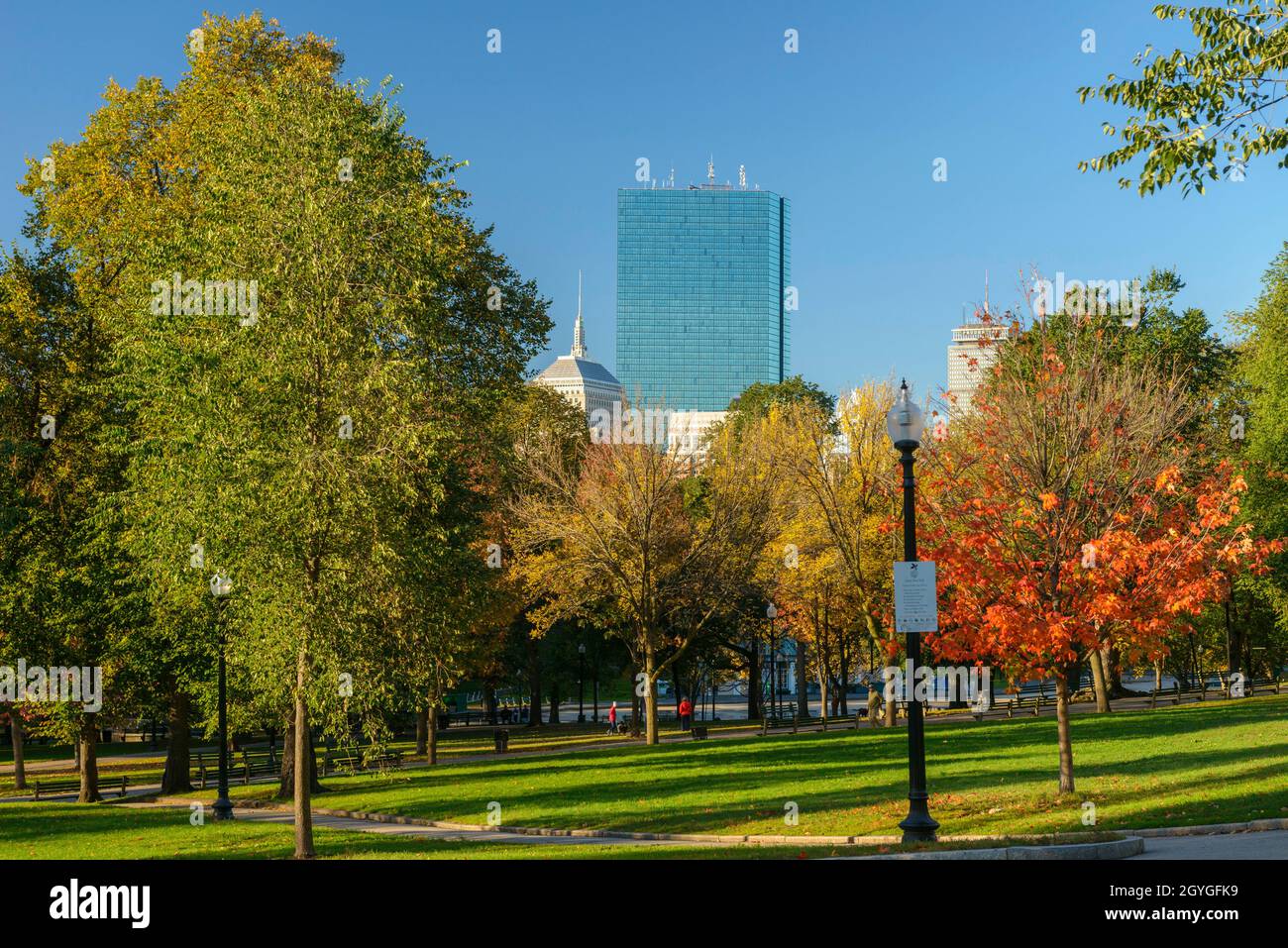 UNITED STATES, MASSACHUSETTS, BOSTON, BOSTON COMMON IN AUTUMN AND 200 CLARENDON STREET TOWER Stock Photo